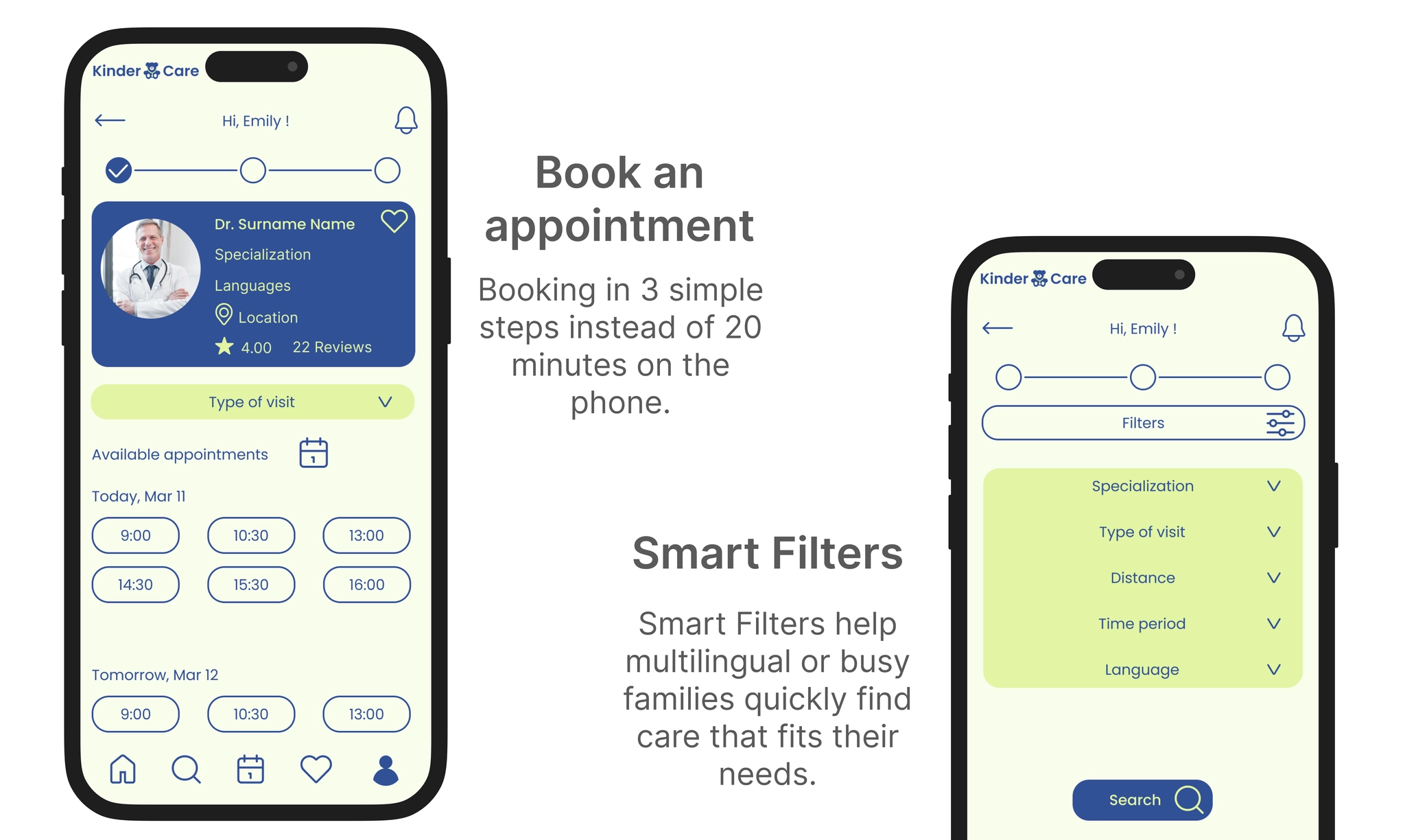 Book appointment screens
